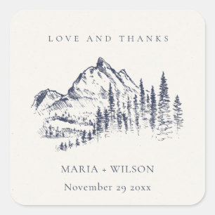 Sticker Carré Russe Navy Pine Woods Mountain Sketch Mariage