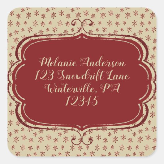 Sticker Carré Russe Noël Red Snowflake Adresse de retour (Devant)