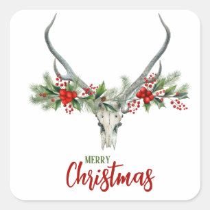 Sticker Carré Russe Pays Reindeer Crâne & Garland Noël