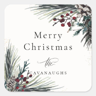 Sticker Carré Russe Winter Boughs Holiday