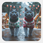Sticker Carré Russian Blue Cats Christmas Snow Holiday  (Devant)
