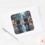 Sticker Carré Russian Blue Cats Christmas Snow Holiday  (Enveloppe)