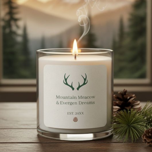 Sticker Carré Rustic Antler Pine Cone Personalized Candle Label