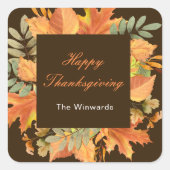 Sticker Carré Rustic Autumn Fall Leaves Square Thanksgiving (Devant)