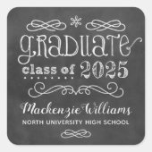Sticker Carré Rustic Black Chalkboard Custom 2025 Nom du diplômé (Devant)