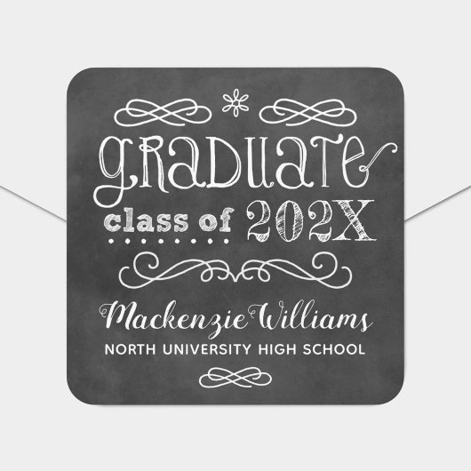Sticker Carré Rustic Black Chalkboard Custom 2025 Nom du diplômé