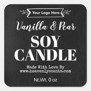 Sticker Carré Rustic Black Chalkboard Soy Candle Ajouter Logo Ét
