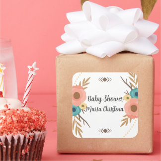 Sticker Carré Rustic Boho Baby Shower 