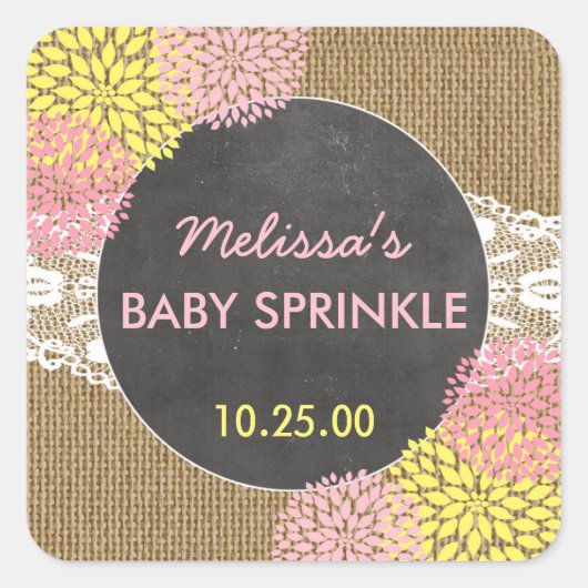 Sticker Carré Rustic Chic burlap rose jaune bébé sprinkte faveur (Devant)