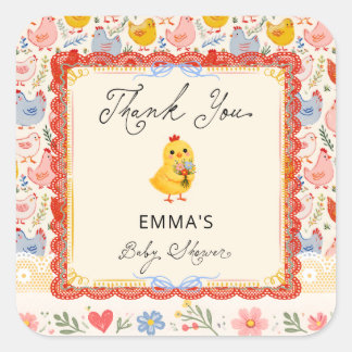 Sticker Carré Rustic Chicken Baby Shower Thank You