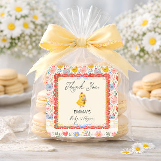 Sticker Carré Rustic Chicken Baby Shower Thank You