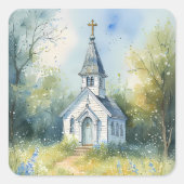 Sticker Carré Rustic Church Path in Wildflower Meadow (Devant)