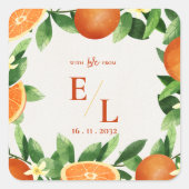Sticker Carré Rustic Citrus Monogram Wedding Favor (Devant)