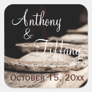 Sticker Carré Rustic Country Horseshoes Cowboy Wedding Favor Squ