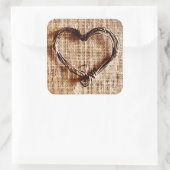 Sticker Carré Rustic Country Twine Heart on Burlap Imprimer (Sac)