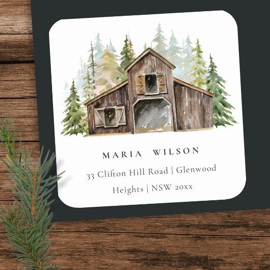 Sticker Carré Rustic Elegant Pine Woods Forest Barnyard Adresse