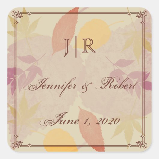 Sticker Carré Rustic Fall quitte le sceau d'enveloppe Mariage (Devant)