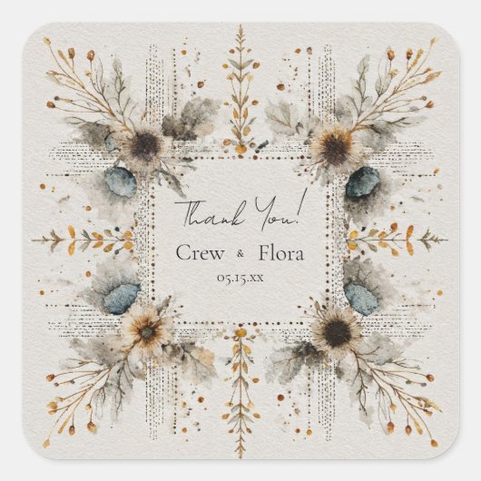 Sticker Carré Rustic Folk Art Floral Mariage (Devant)