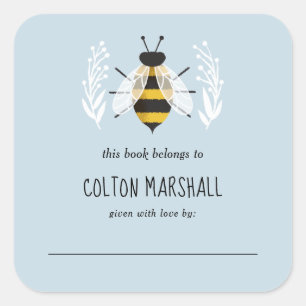 Sticker Carré Rustic Garçon Bee Bee Baby Custom Book Plate
