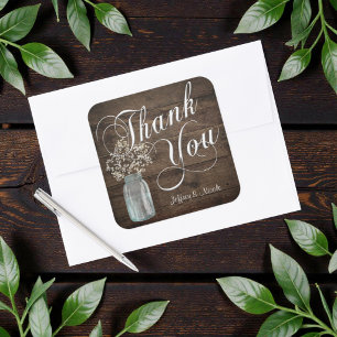 Sticker Carré Rustic Grange Mariage Wood Mason Jar Babys Respire