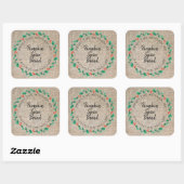 Sticker Carré Rustic Holiday Holly Wreath cuisine Traitements Ca (Feuille)
