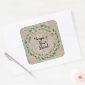 Sticker Carré Rustic Holiday Holly Wreath cuisine Traitements Ca (Enveloppe)