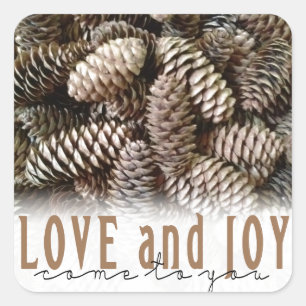 Sticker Carré Rustic Holiday Love and Joy Pine Cone