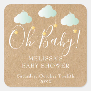 Sticker Carré Rustic Kraft Twinkle Twinkle Oh Baby shower de béb