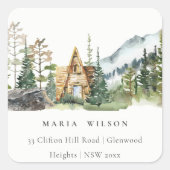 Sticker Carré Rustic Mountain Pine Forest Cabine Adresse (Devant)