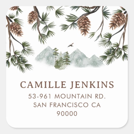 Sticker Carré Rustic Mountains Boy Baby shower (Devant)