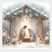 Sticker Carré Rustic Nativity Scene with Winter Florals (Devant)