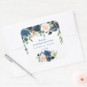 Sticker Carré Rustic Navy Blue Blush Flowers Bloom Mariage (Enveloppe)