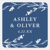 Sticker Carré Rustic Navy Blue Floral Fleur sauvage Mariage Fave (Devant)