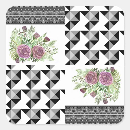 Sticker Carré Rustic, patchwork, rose (Devant)