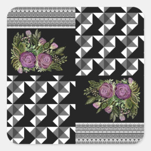 Sticker Carré Rustic, patchwork, rose