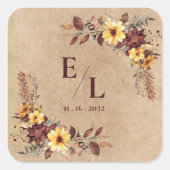 Sticker Carré Rustic Pretty Autumn Fall Floral Monogram Wedding (Devant)