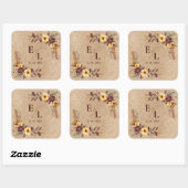 Sticker Carré Rustic Pretty Autumn Fall Floral Monogram Wedding (Feuille)