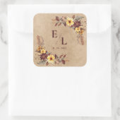 Sticker Carré Rustic Pretty Autumn Fall Floral Monogram Wedding (Sac)