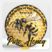 Sticker Carré Rustic Realistic Honey Bee & Honeycomb Apiary Jar (Devant)
