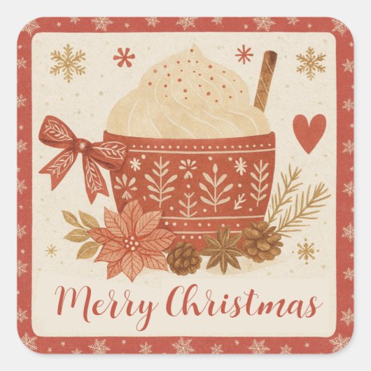Sticker Carré Rustic Red Cozy Scandinavian Merry Christmas (Devant)