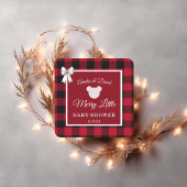 Sticker Carré Rustic Red Plaid Merry Little Baby Shower