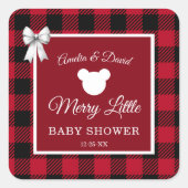Sticker Carré Rustic Red Plaid Merry Little Baby Shower (Devant)