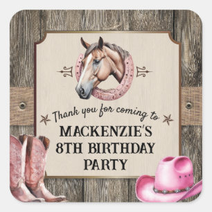 Sticker Carré Rustic Rose équitation fête d'anniversaire