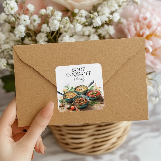 Sticker Carré Rustic Soup Cook-Off Potluck Party Watercolor