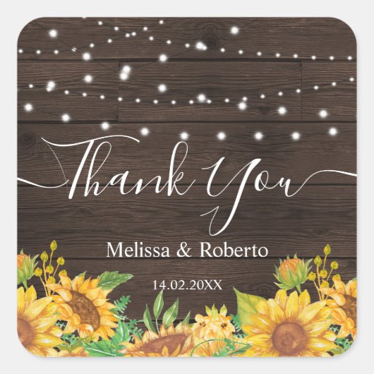 Sticker Carré rustic sunflower lights wedding (Devant)