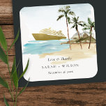 Sticker Carré Rustic Tropical Beach Cruise Palm Mariage<br><div class="desc">Pour toute autre personnalisation ou tout autre élément correspondant,  n'hésitez pas à me contacter à l'adresse yellowfebstudio@gmail.com</div>