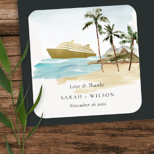 Sticker Carré Rustic Tropical Beach Cruise Palm Mariage