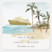 Sticker Carré Rustic Tropical Beach Cruise Palm Mariage (Devant)