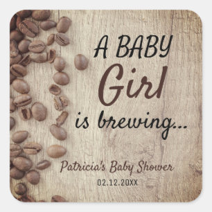 Sticker Carré Rustic Un Bébé Brasse Le Baby shower De Café Pour
