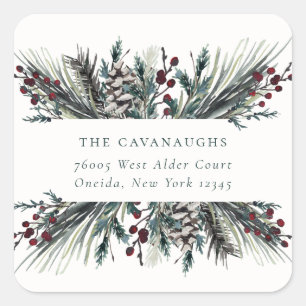 Sticker Carré Rustic Winter Boughs Adresse de vacances